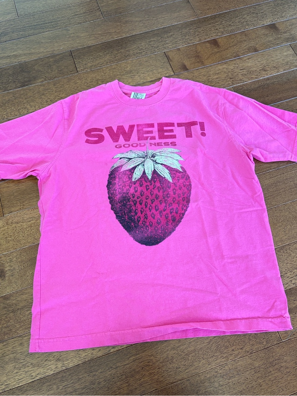 Free People Bright Pink Strawberry Graphic Short Sleeve Tee